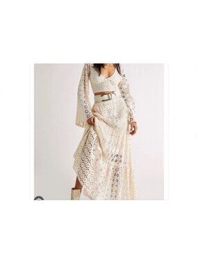 Free People & BHLDL collab Yesenia Eyelet Crochet Lace Maxi Skirt cream XL